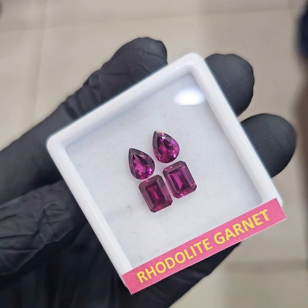 4 Pcs Natural Rhodolite Garnet Faceted | Shape: Pear & Rectangle | Size: 8x6mm - The LabradoriteKing