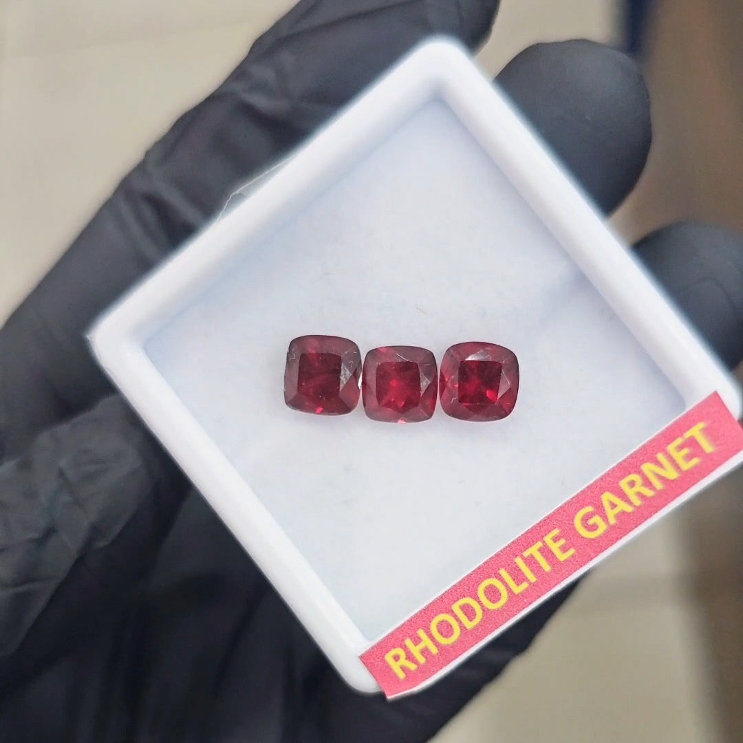 3 Pcs Natural Rhodolite Garnet Faceted | Shape: Cushion | Size: 7mm