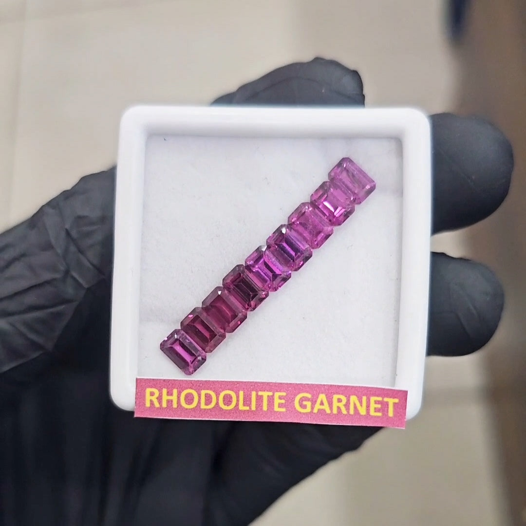 9 Pcs Natural Rhodolite Garnet Faceted | Shape: Rectangle | Size: 6x4mm - The LabradoriteKing