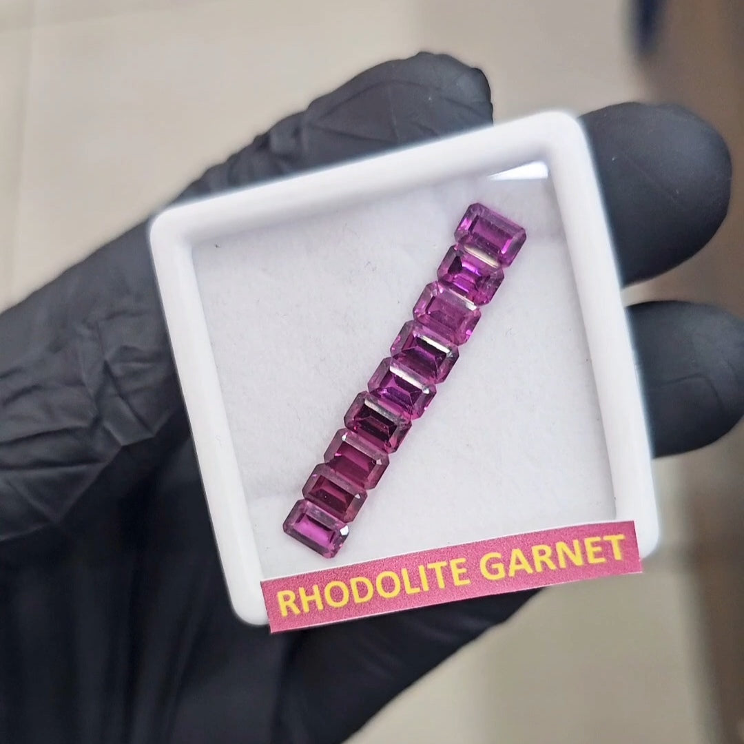 9 Pcs Natural Rhodolite Garnet Faceted | Shape: Rectangle | Size: 6x4mm - The LabradoriteKing