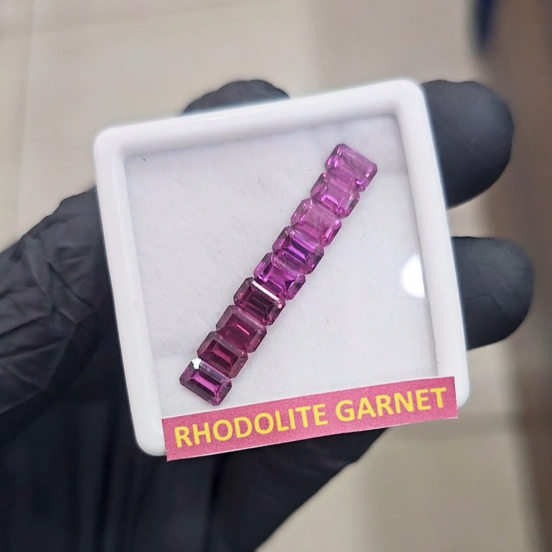 9 Pcs Natural Rhodolite Garnet Faceted | Shape: Rectangle | Size: 6x4mm - The LabradoriteKing