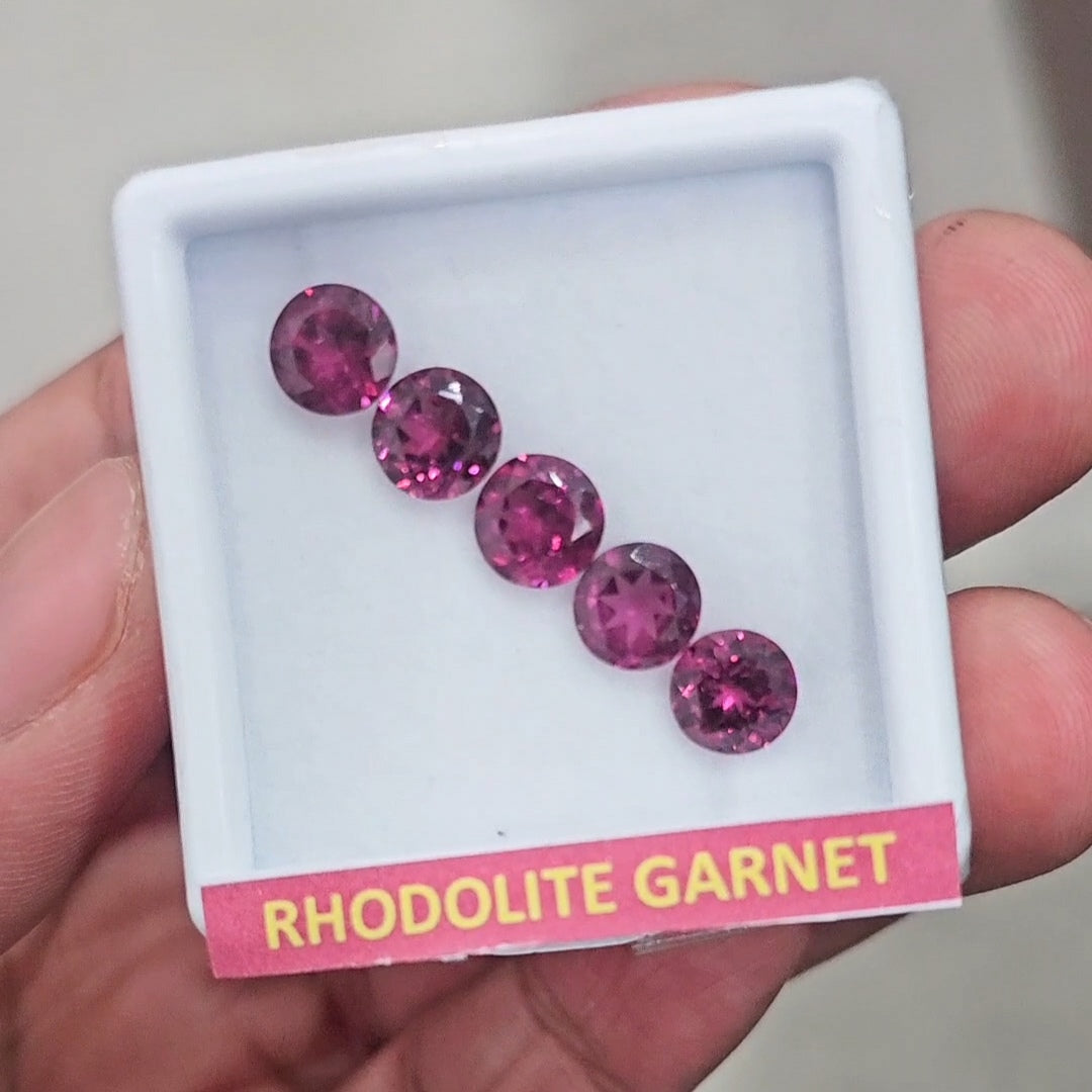 5 Pcs Natural Rhodolite Garnet Faceted | Shape: Round | Size: 7mm - The LabradoriteKing