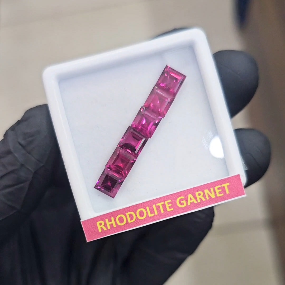 6 Pcs Natural Rhodolite Garnet Faceted | Shape: Square | Size: 6mm - The LabradoriteKing