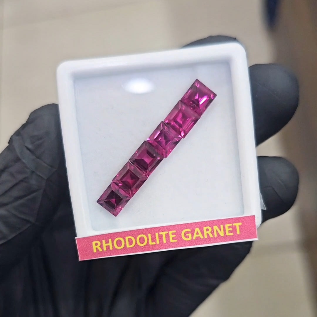 6 Pcs Natural Rhodolite Garnet Faceted | Shape: Square | Size: 6mm - The LabradoriteKing