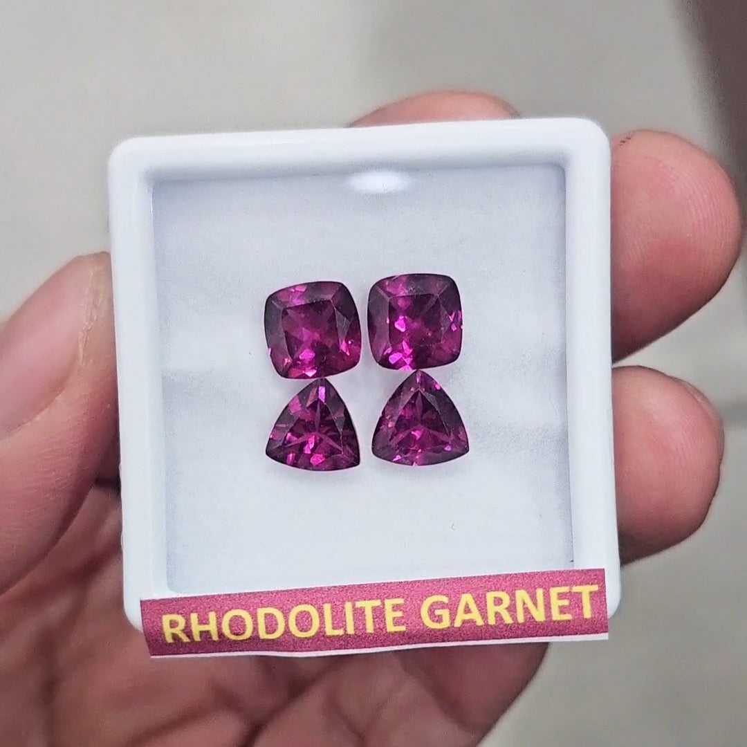 4 Pcs Natural Rhodolite Garnet Faceted | Shape: Cushion & Trillion | Size: 8mm - The LabradoriteKing