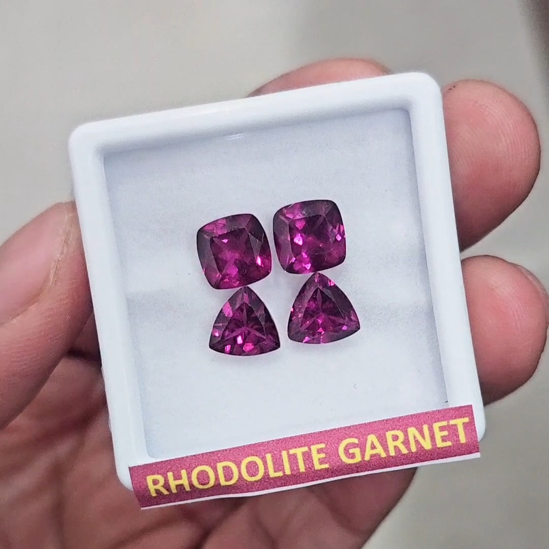 4 Pcs Natural Rhodolite Garnet Faceted | Shape: Cushion & Trillion | Size: 8mm - The LabradoriteKing