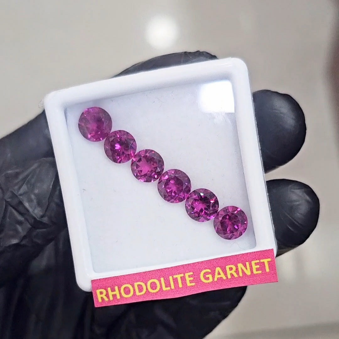6 Pcs Natural Rhodolite Garnet Faceted | Shape: Round | Size: 7mm - The LabradoriteKing