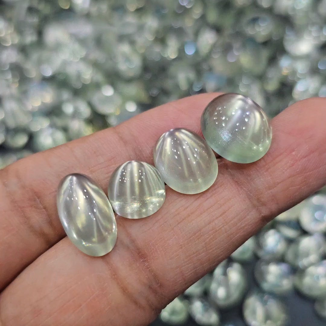 Rare : 10 Pcs Ceylon Green Moonstone | Top Grade | 9–14mm | Natural Gemstones - The LabradoriteKing
