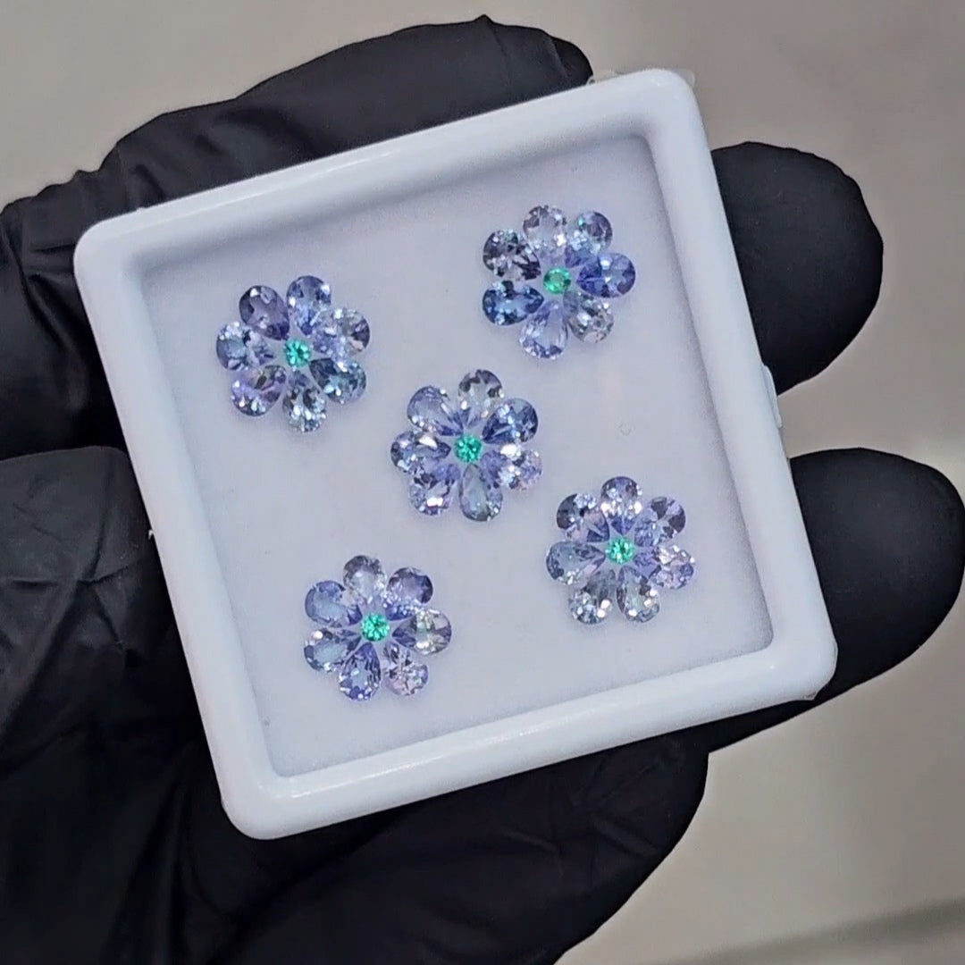 40 Pcs Of Natural Unheated Tanzanite & Colombia Emerald Faceted | Shape: Round & Pear | Size: 2-4mm