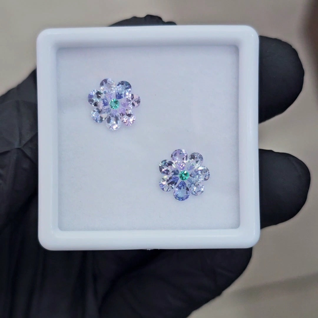 16 Pcs Of Natural Unheated Tanzanite & Tsavorite Faceted | Shape: Round & Pear | Size: 2-4mm - The LabradoriteKing