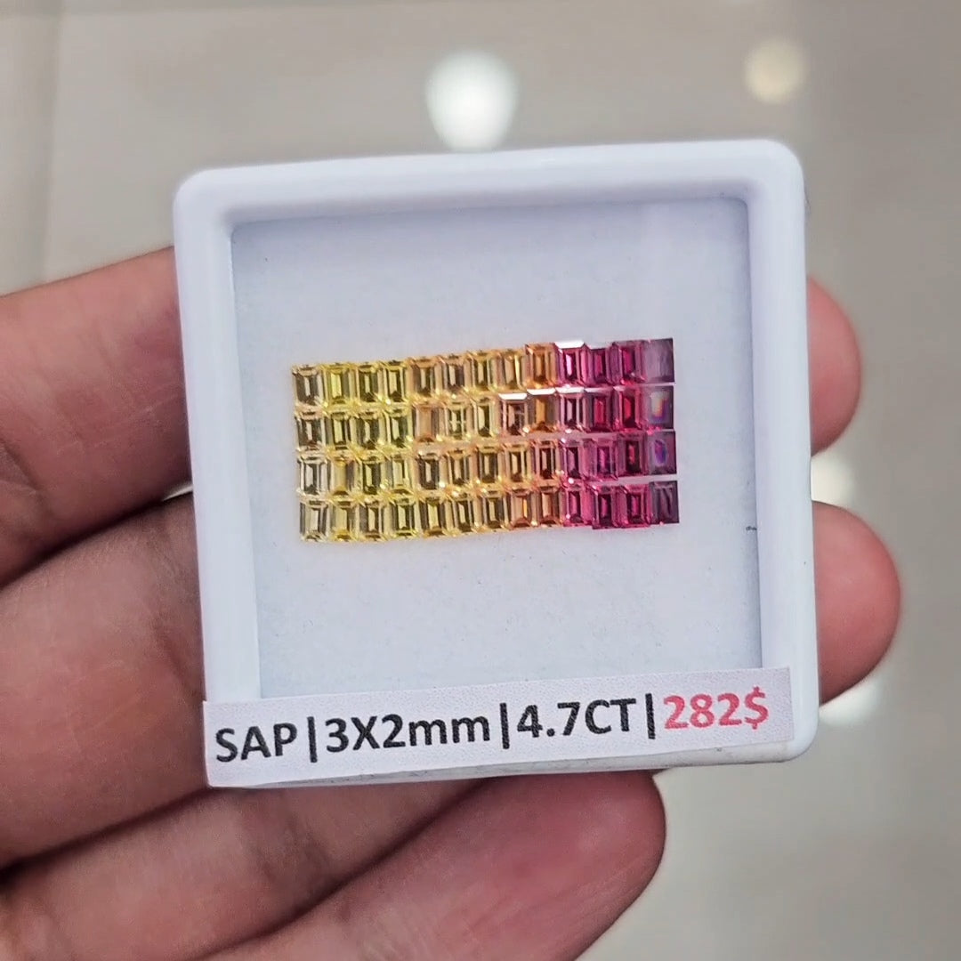 1 Box Of Natural Fire Color Heated Sapphire | 3x2mm| Rectangle |  Ideal Cut - The LabradoriteKing