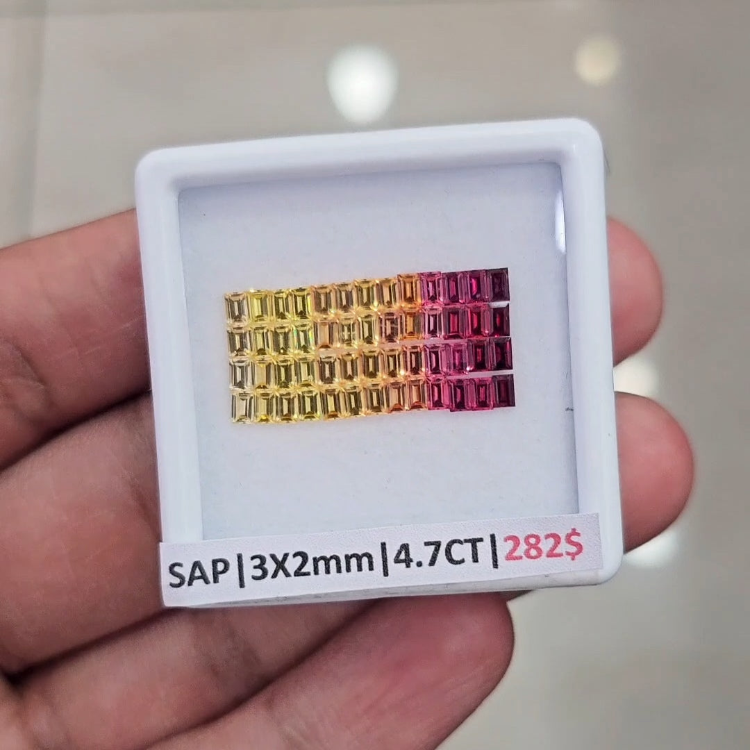 1 Box Of Natural Fire Color Heated Sapphire | 3x2mm| Rectangle |  Ideal Cut - The LabradoriteKing