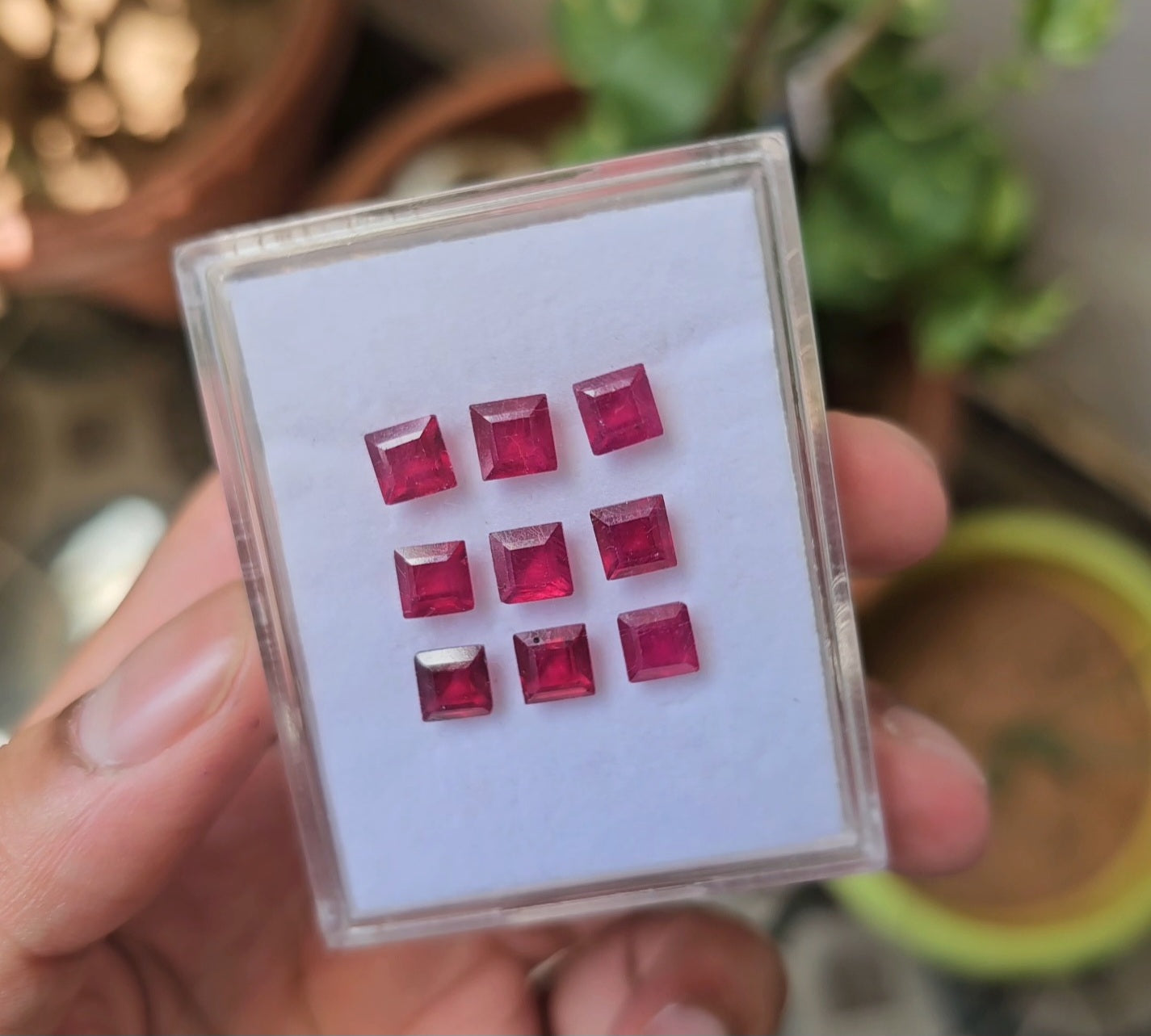 9 Pcs Of Natural Ruby Faceted Gemstone | Shape: Sqaure Size:6mm - The LabradoriteKing