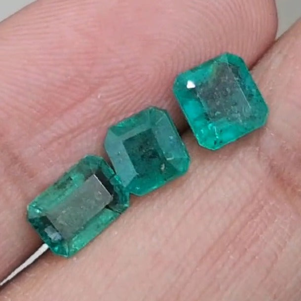 3 Pcs Natural Zambian Emerald Faceted | Rectangle & Square | Size: 6-7mm