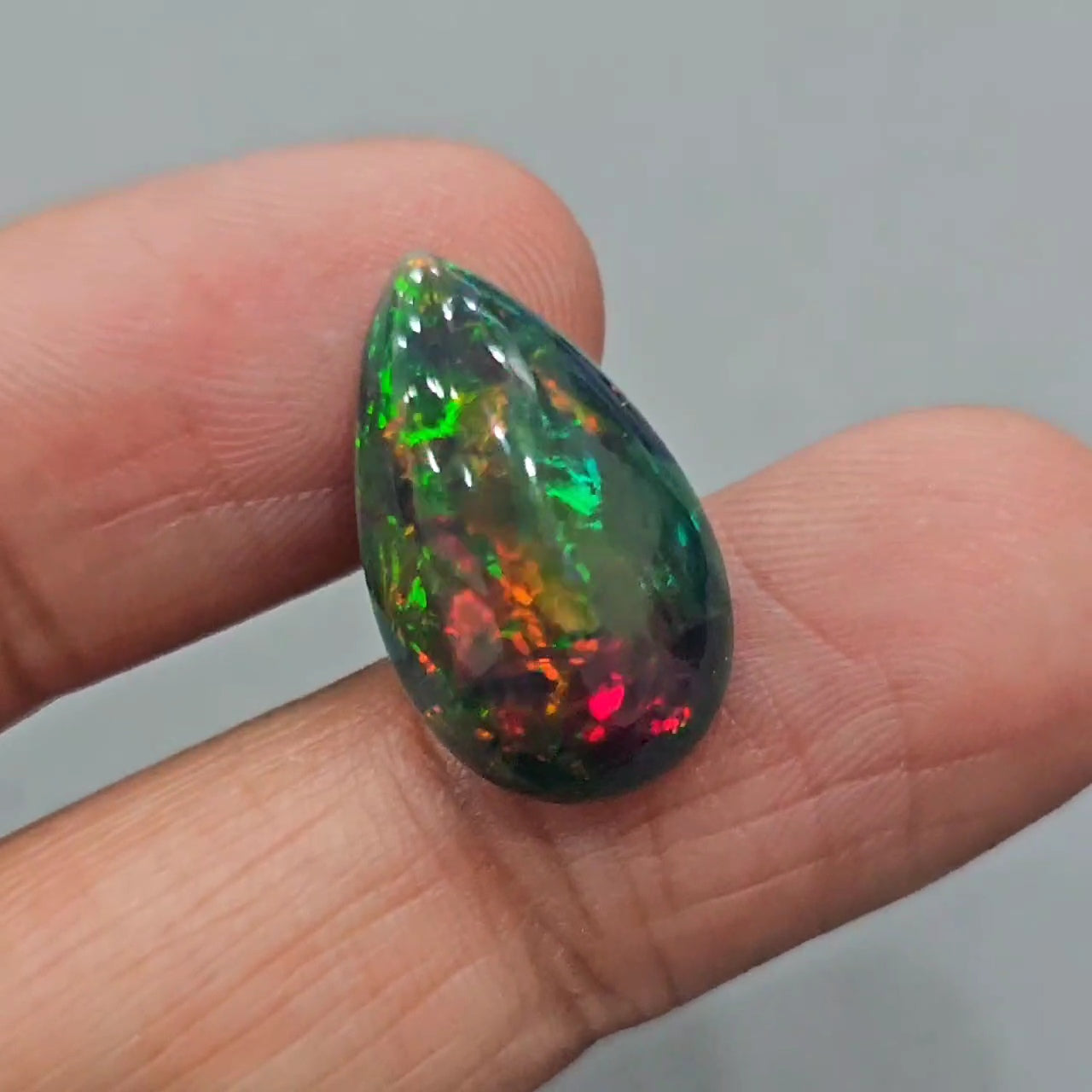 Natural Ethiopian Black Smoked Opal Cabochon | Pear | Size: 21x12mm | 6.8 Cts