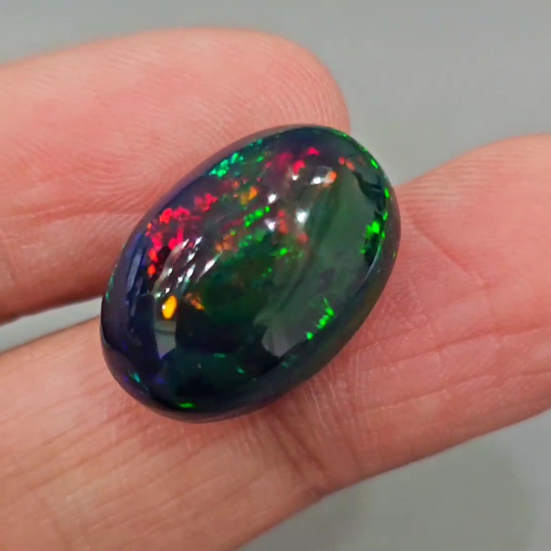 Natural Ethiopian Black Smoked Opal Cabochon | Oval| Size: 21x15mm