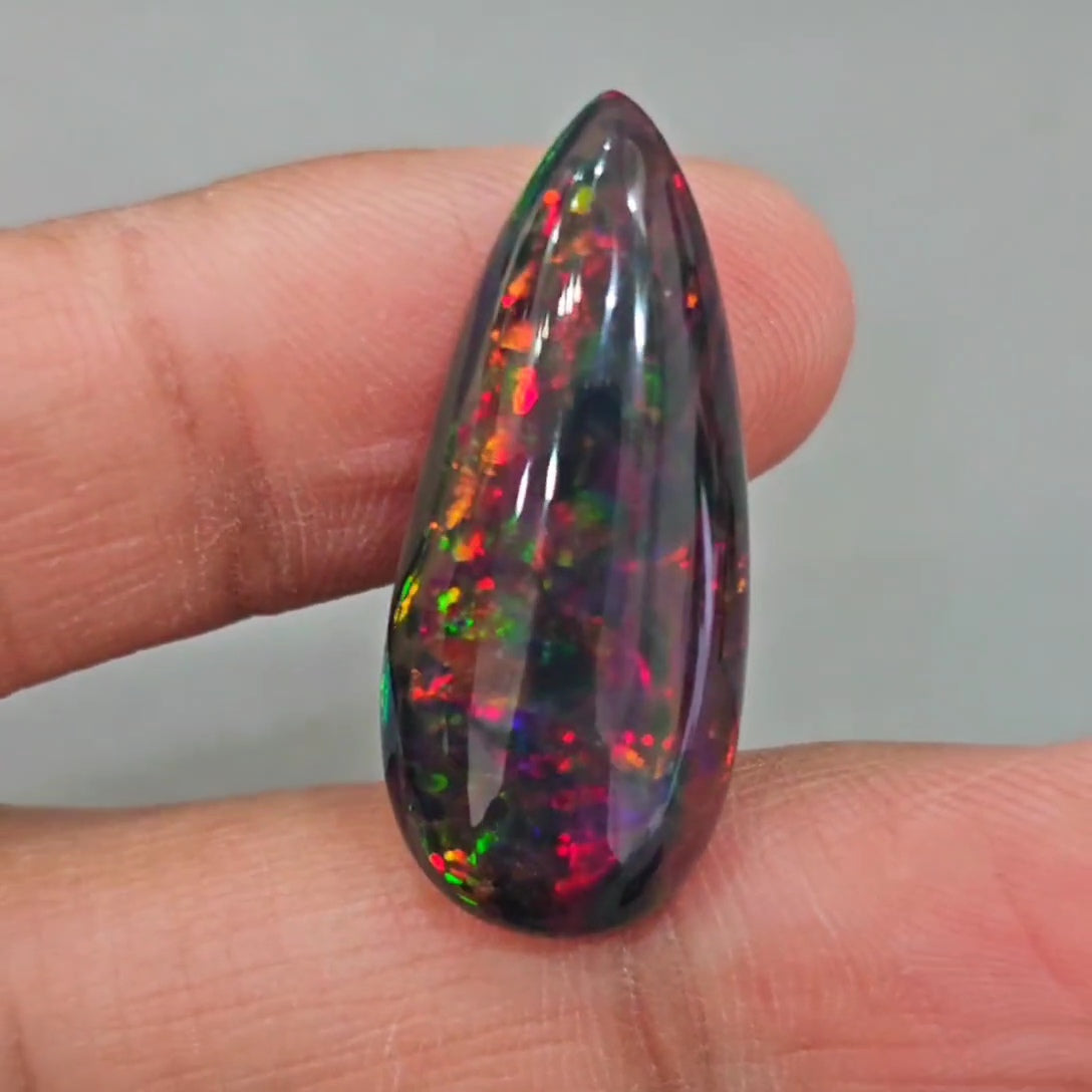 Natural Ethiopian Black Smoked Opal Cabochon | Pear| Size: 31x13mm