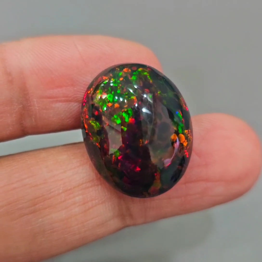 Natural Ethiopian Black Smoked Opal Cabochon | Oval| Size: 23x18mm