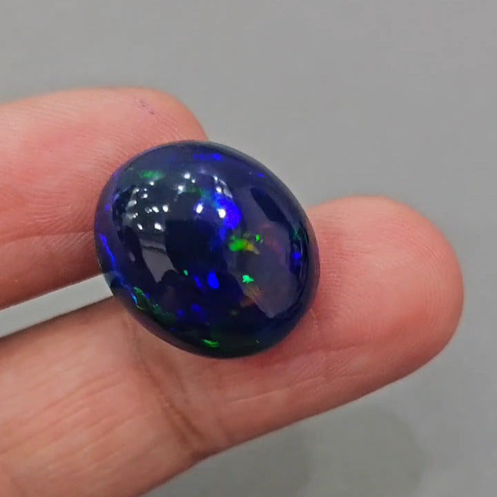 Natural Ethiopian Black Smoked Opal Cabochon | Oval| Size: 20x17mm | 17.9 Cts