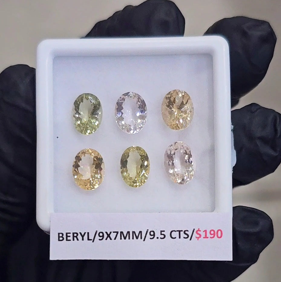 6 Pcs Of Natural Mix Beryls: Morganite, Heliodor & Aquamarines | Oval | 9x7mm