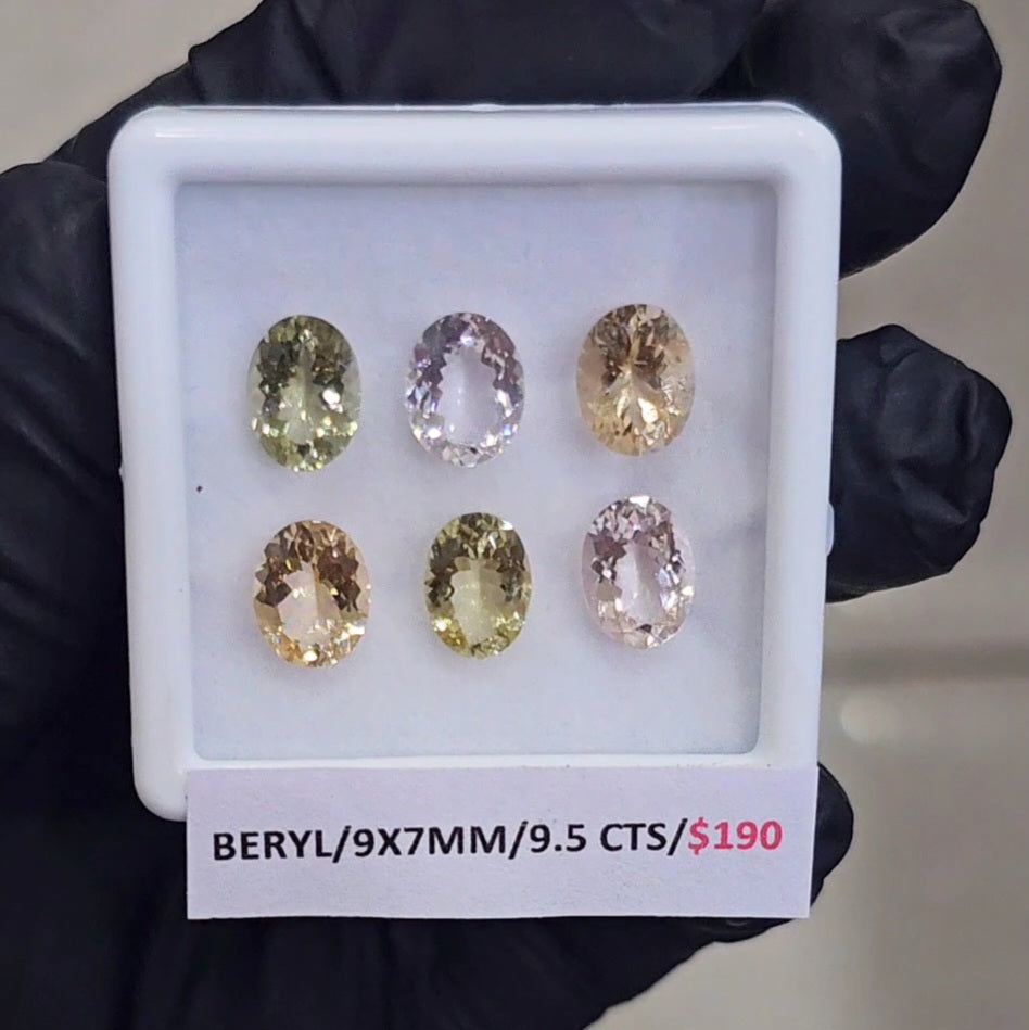 6 Pcs Of Natural Mix Beryls: Morganite, Heliodor & Aquamarines | Oval | 9x7mm