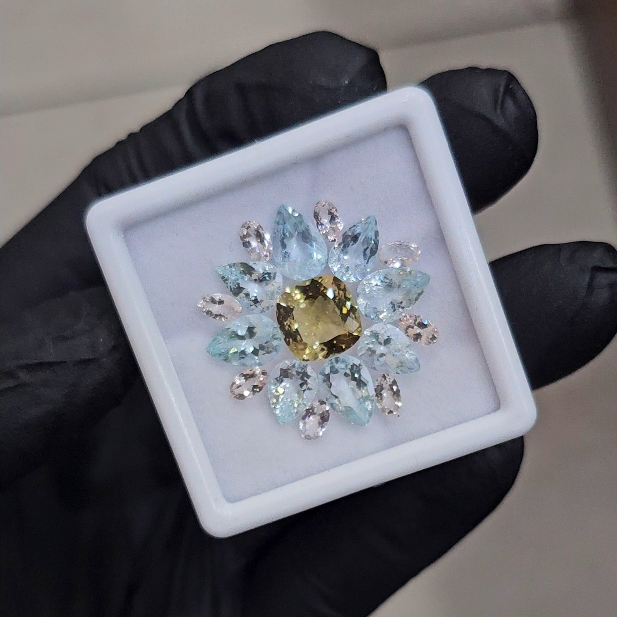 17 Pcs Natural Aquamarine Morganite and heliodor Faceted unheated | Shape: Mix| Size: 6-9mm