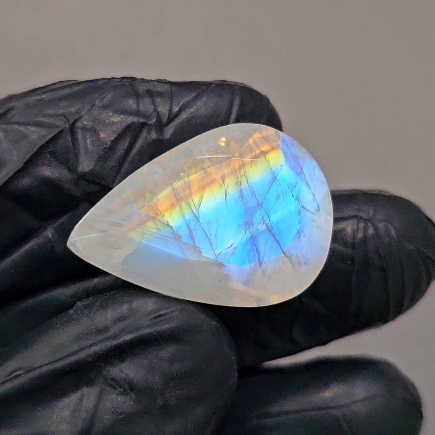 Natural Rainbow Moonstone from India Faceted | Pear | 16x24mm