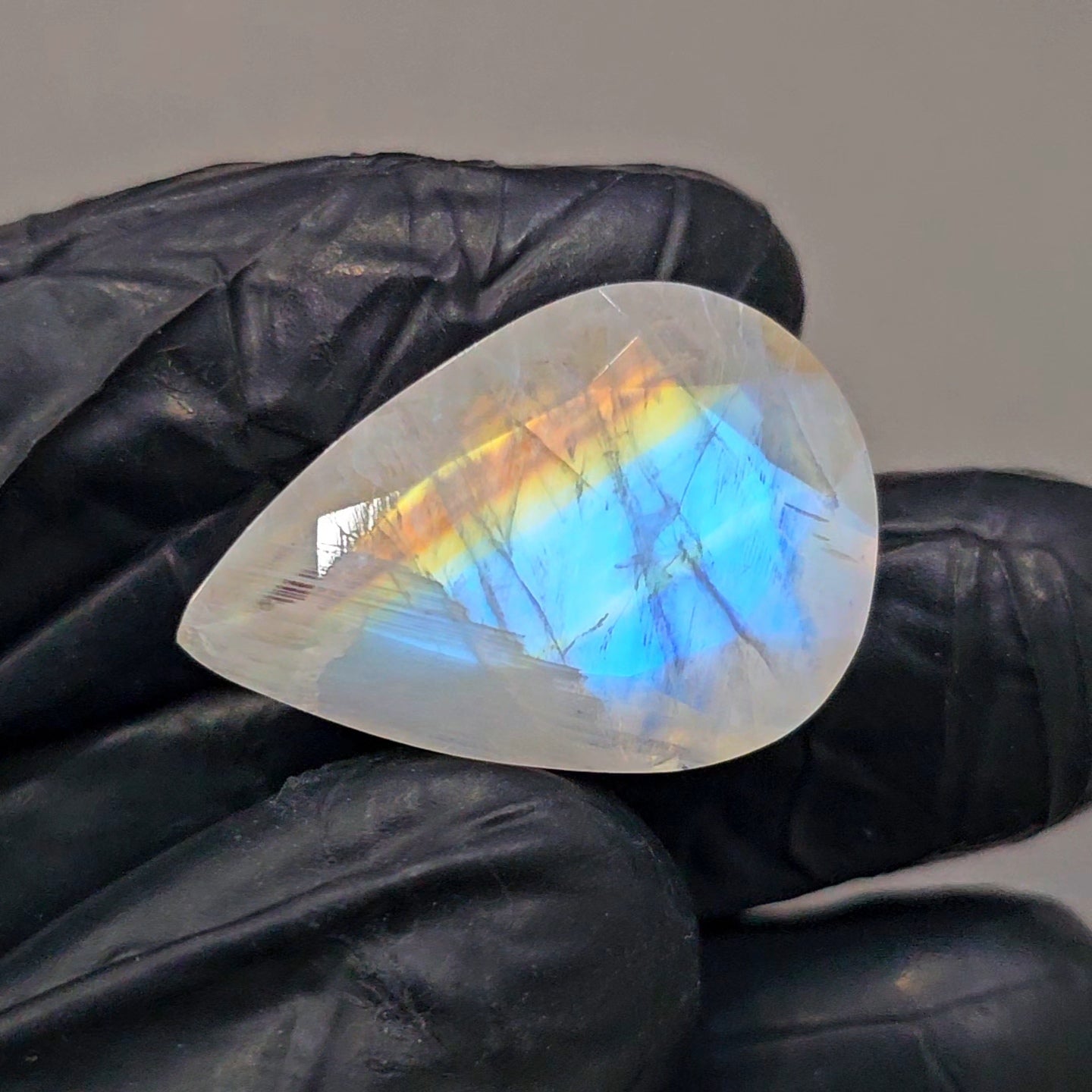 Natural Rainbow Moonstone from India Faceted | Pear | 16x24mm