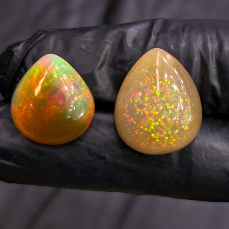 2 Pcs Natural Ethiopian Opal Cabochon | Pear | Size: 18-22mm