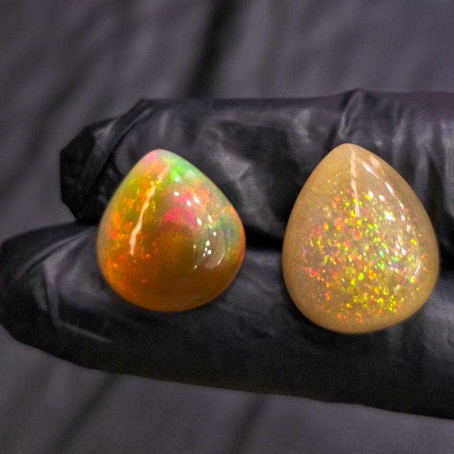 2 Pcs Natural Ethiopian Opal Cabochon | Pear | Size: 18-22mm
