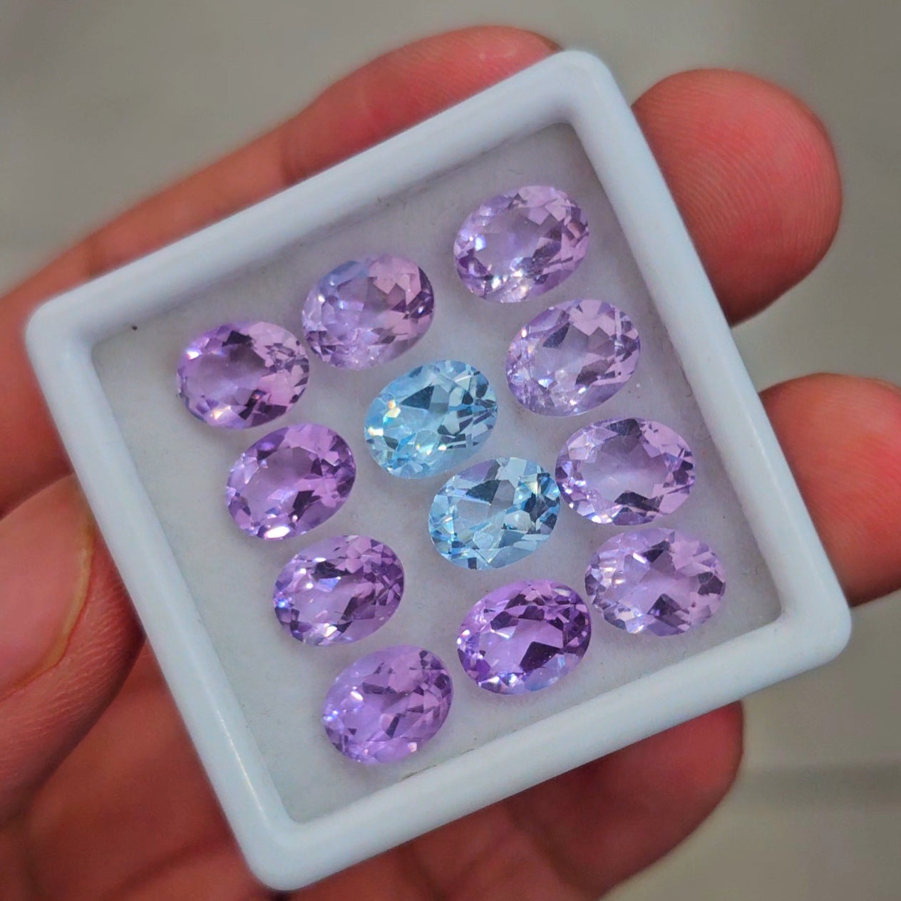 12 Pcs Natural Amethyst & Blue Topaz Faceted  | Oval | Size: 7x9mm