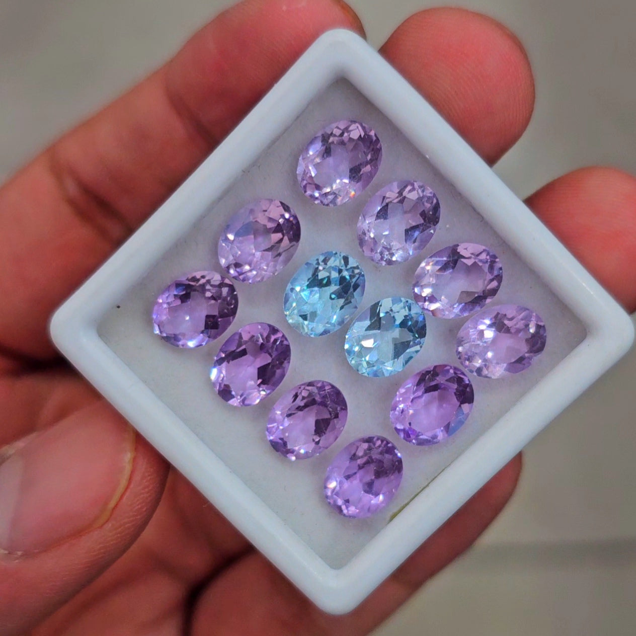 12 Pcs Natural Amethyst & Blue Topaz Faceted  | Oval | Size: 7x9mm