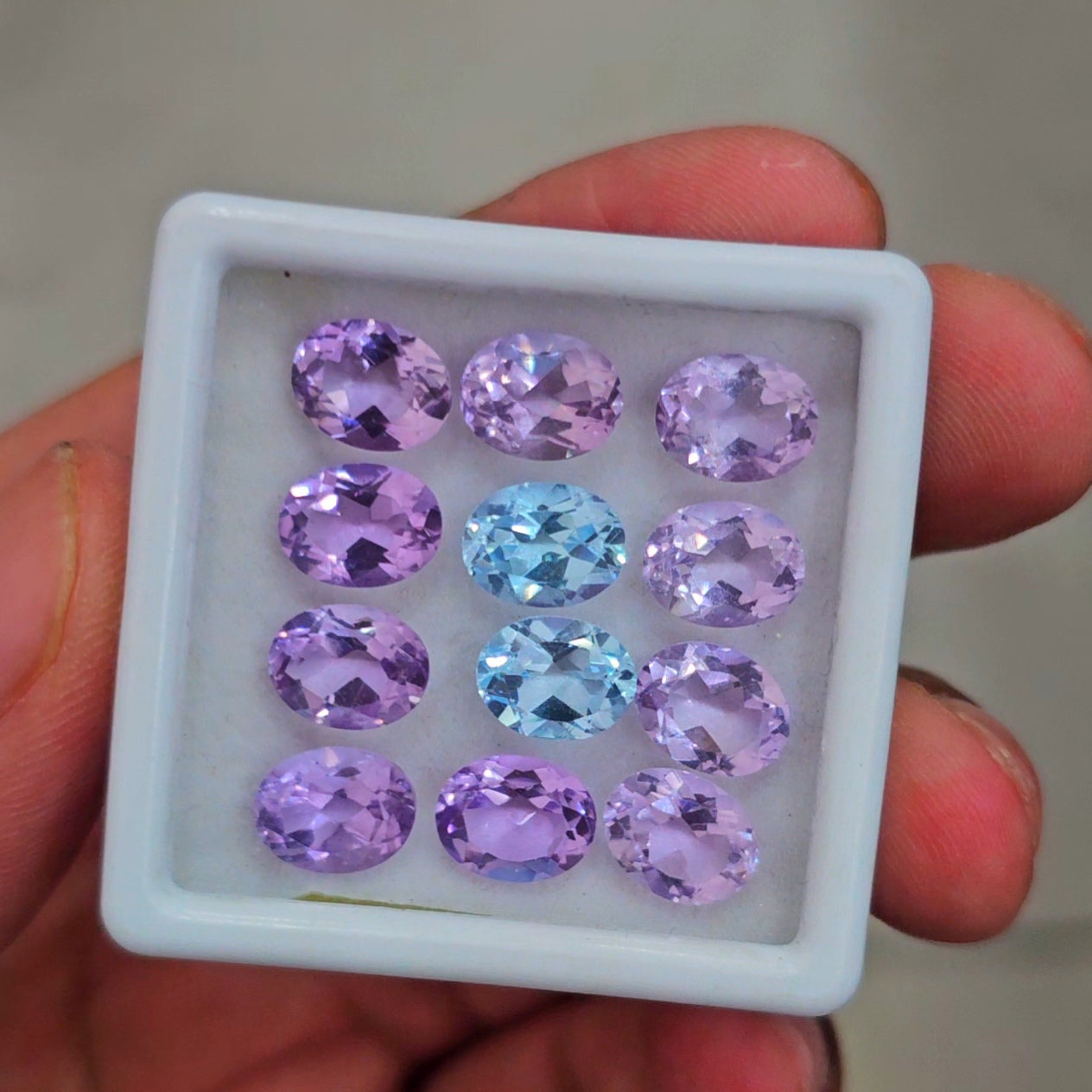 12 Pcs Natural Amethyst & Blue Topaz Faceted  | Oval | Size: 7x9mm