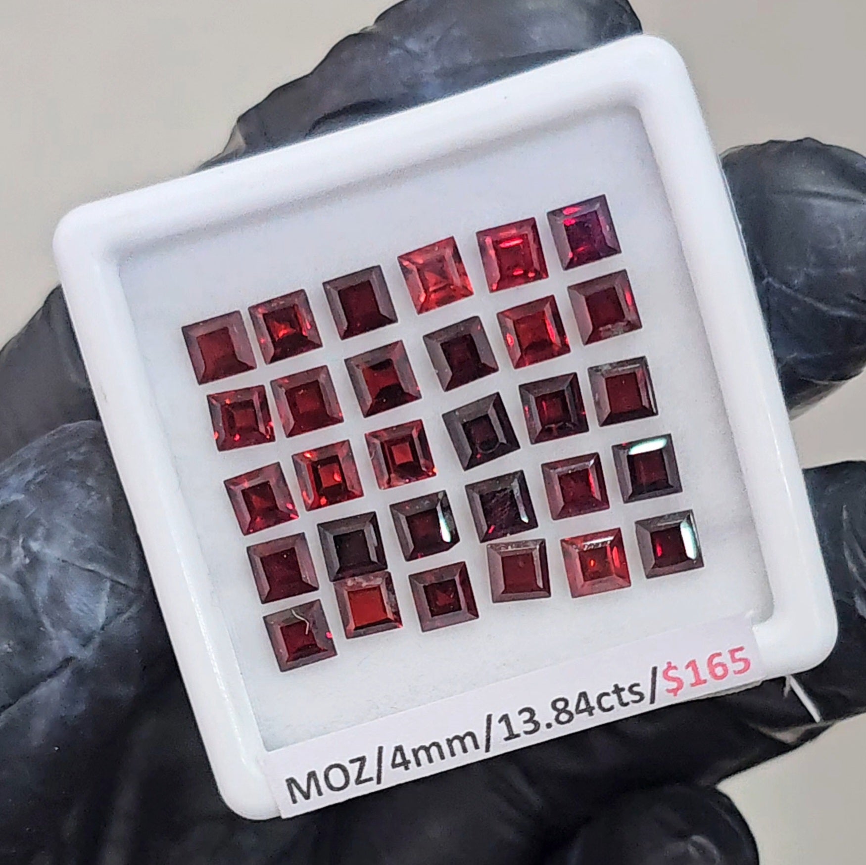 30 Pcs Natural Mozambique Garnet Faceted  |Square| Size: 4mm - The LabradoriteKing