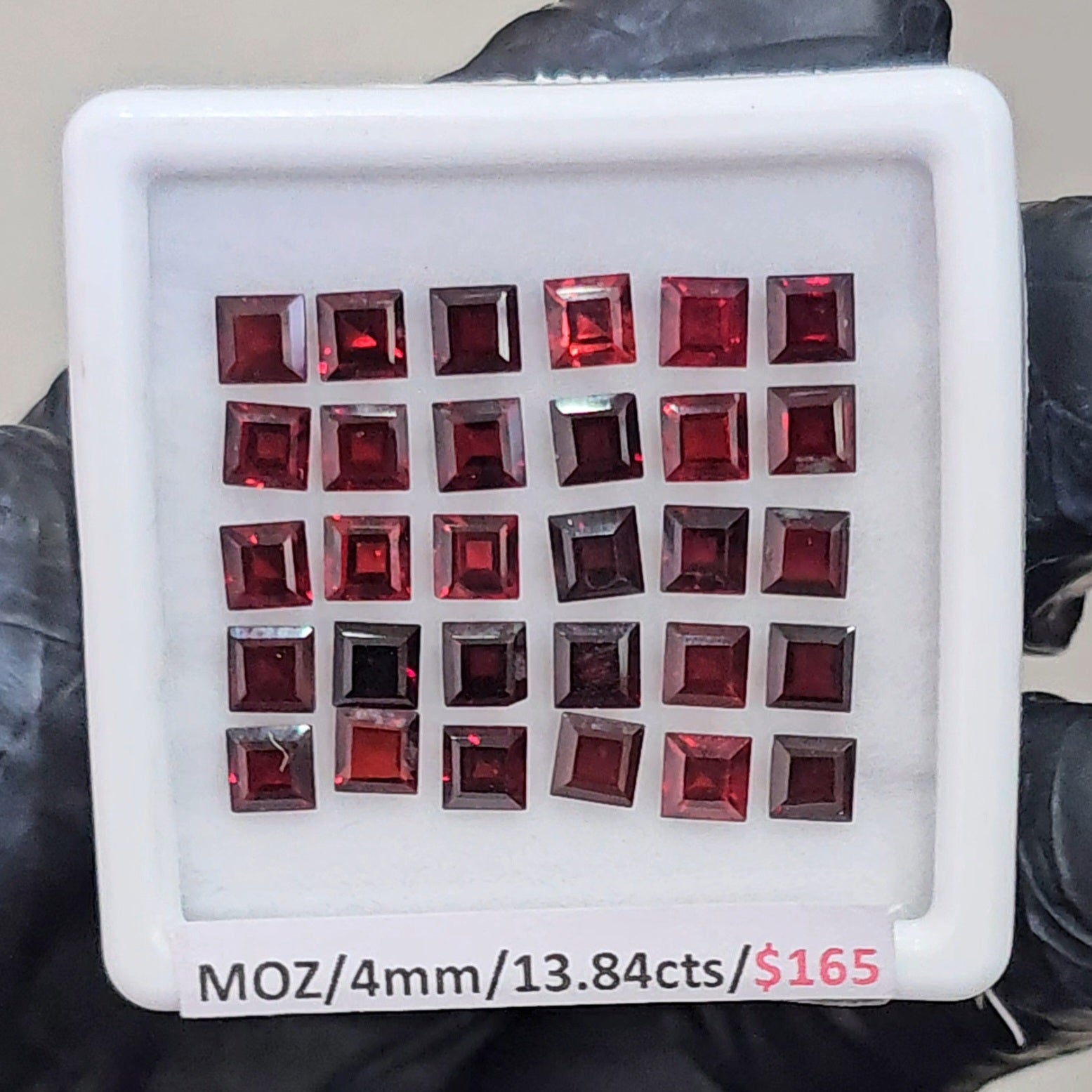 30 Pcs Natural Mozambique Garnet Faceted  |Square| Size: 4mm - The LabradoriteKing