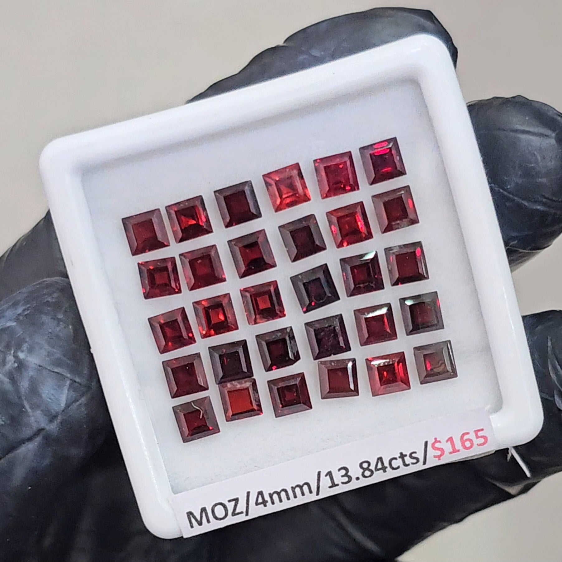 30 Pcs Natural Mozambique Garnet Faceted  |Square| Size: 4mm - The LabradoriteKing