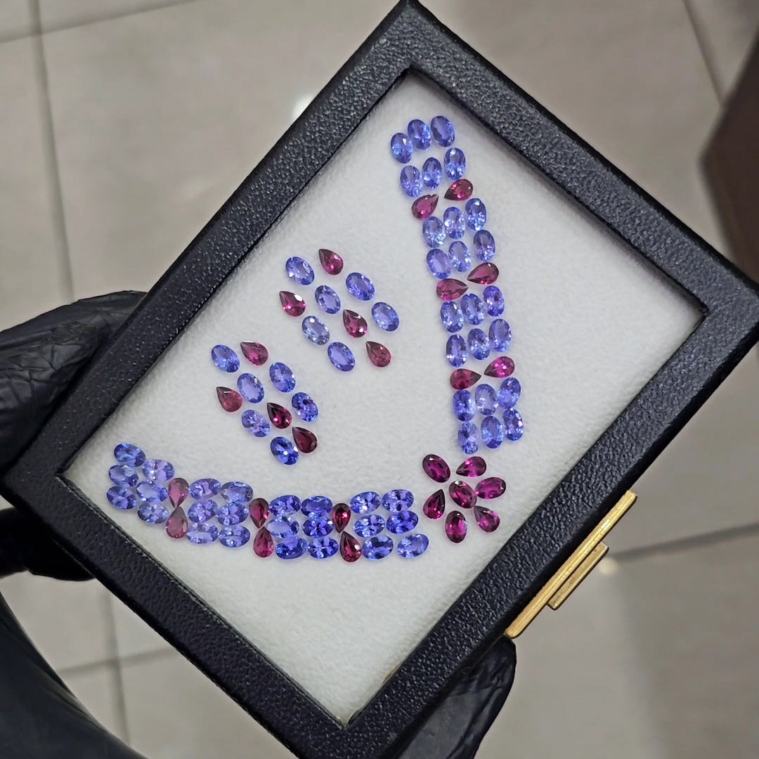 87 Pcs Natural Tanzanite And Garnet Faceted  | Oval & Pear | Size: 6x4mm