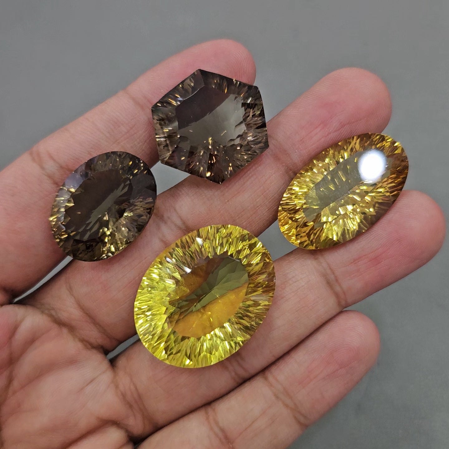 4 Pcs Smoky Quartz & Lemon Quartz Concave | Shape: Mix | 23-30mm