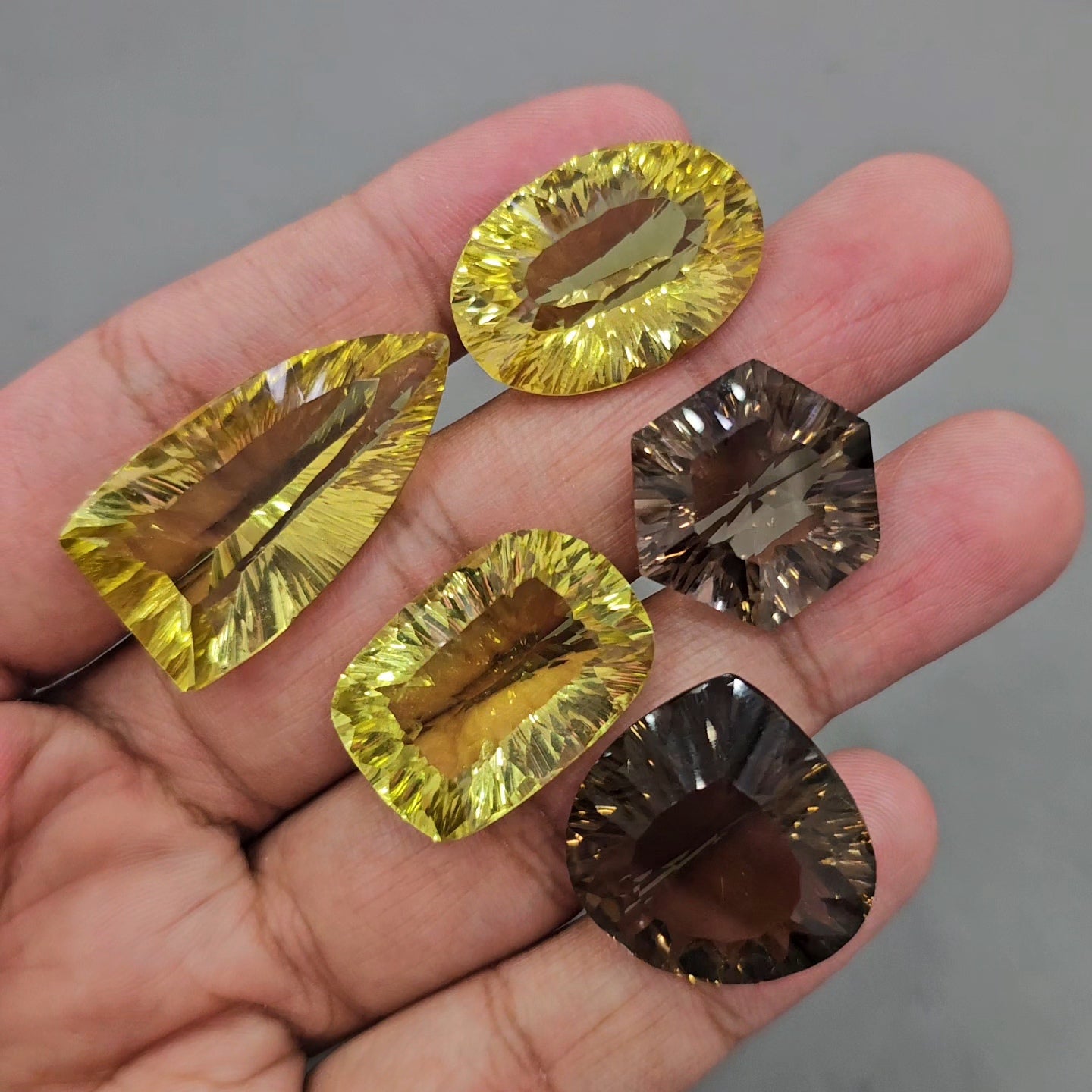 5 Pcs Smoky Quartz & Lemon Quartz Concave | Shape: Mix | 19-34mm
