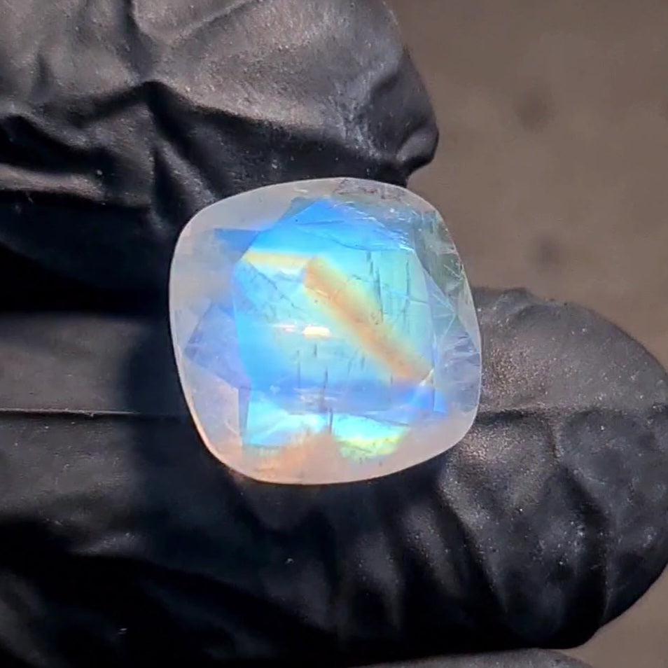 Natural Rainbow Moonstone from India Faceted | Square| 13x13mm