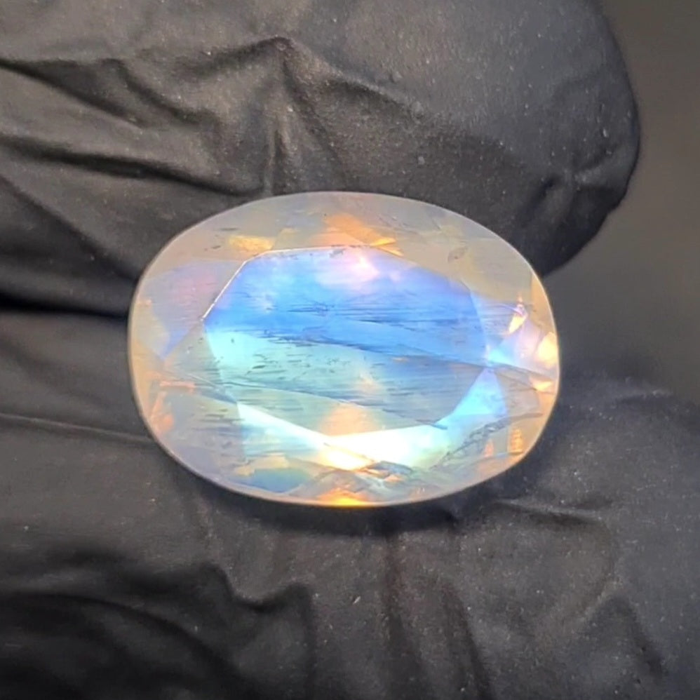 Natural Rainbow Moonstone from India Faceted | Oval| 15x11mm