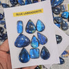 1 Card of Natural Blue Labradorite Cabochons | 22–40mm | Flashy Quality