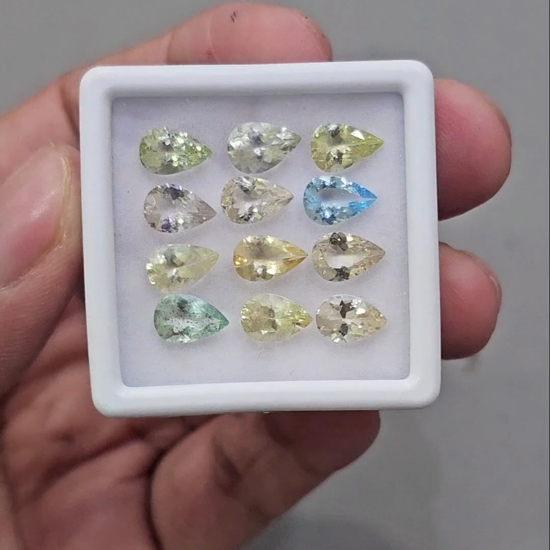 12 Pcs of Natural Mix Beryls; Morganite,Aquamarine, Heliodor & Green Beryl | Shap: Pear | Size:9x6mm - The LabradoriteKing