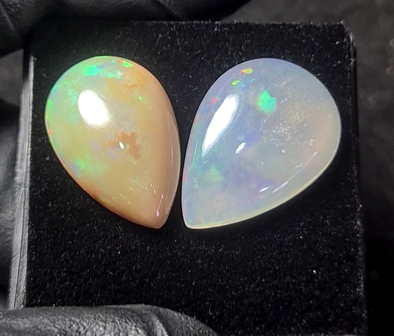 2pcs Natural Ethiopian Opal Cabochon | Pear | Size: 15-23mm - The LabradoriteKing