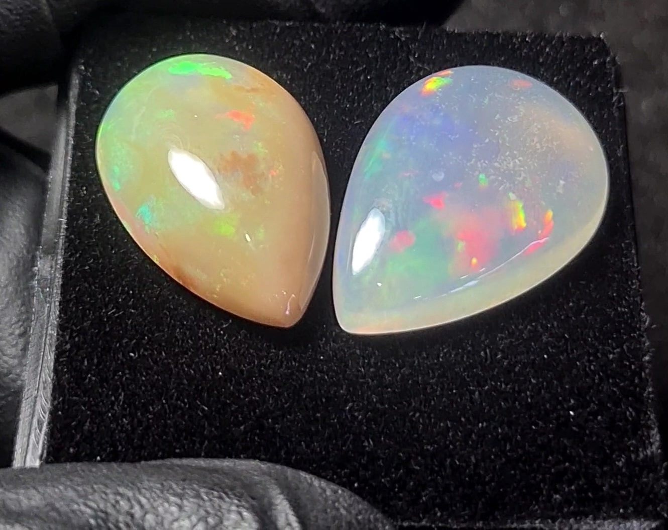 2pcs Natural Ethiopian Opal Cabochon | Pear | Size: 15-23mm - The LabradoriteKing