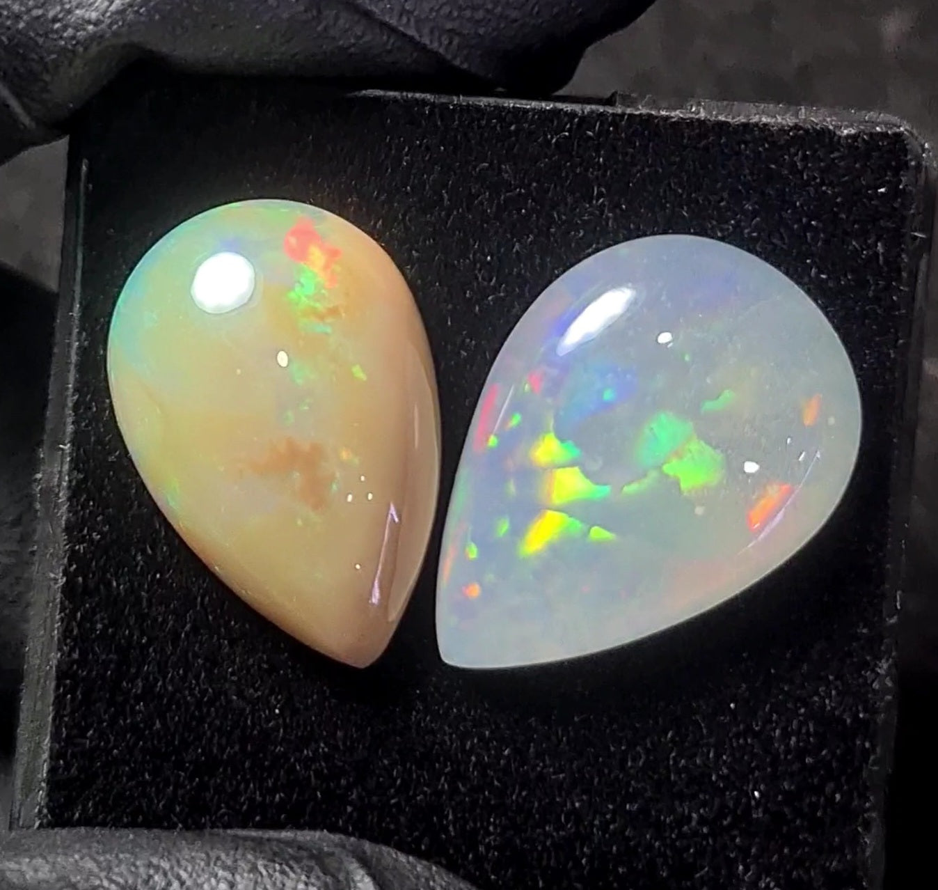 2pcs Natural Ethiopian Opal Cabochon | Pear | Size: 15-23mm - The LabradoriteKing