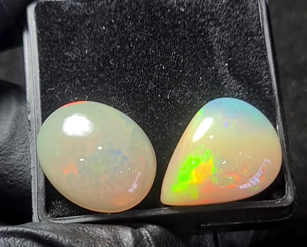 2pcs Natural Ethiopian Opal Cabochon | Oval & Pear | Size: 16-21mm - The LabradoriteKing