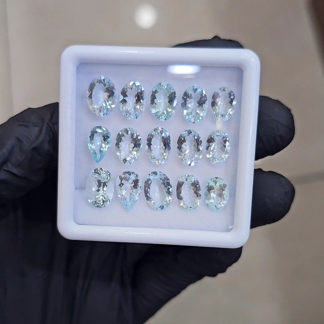 15Pcs of Natural Aquamarine Faceted  | Eye/loupe clean | Mix | Size: 9x11mm - The LabradoriteKing