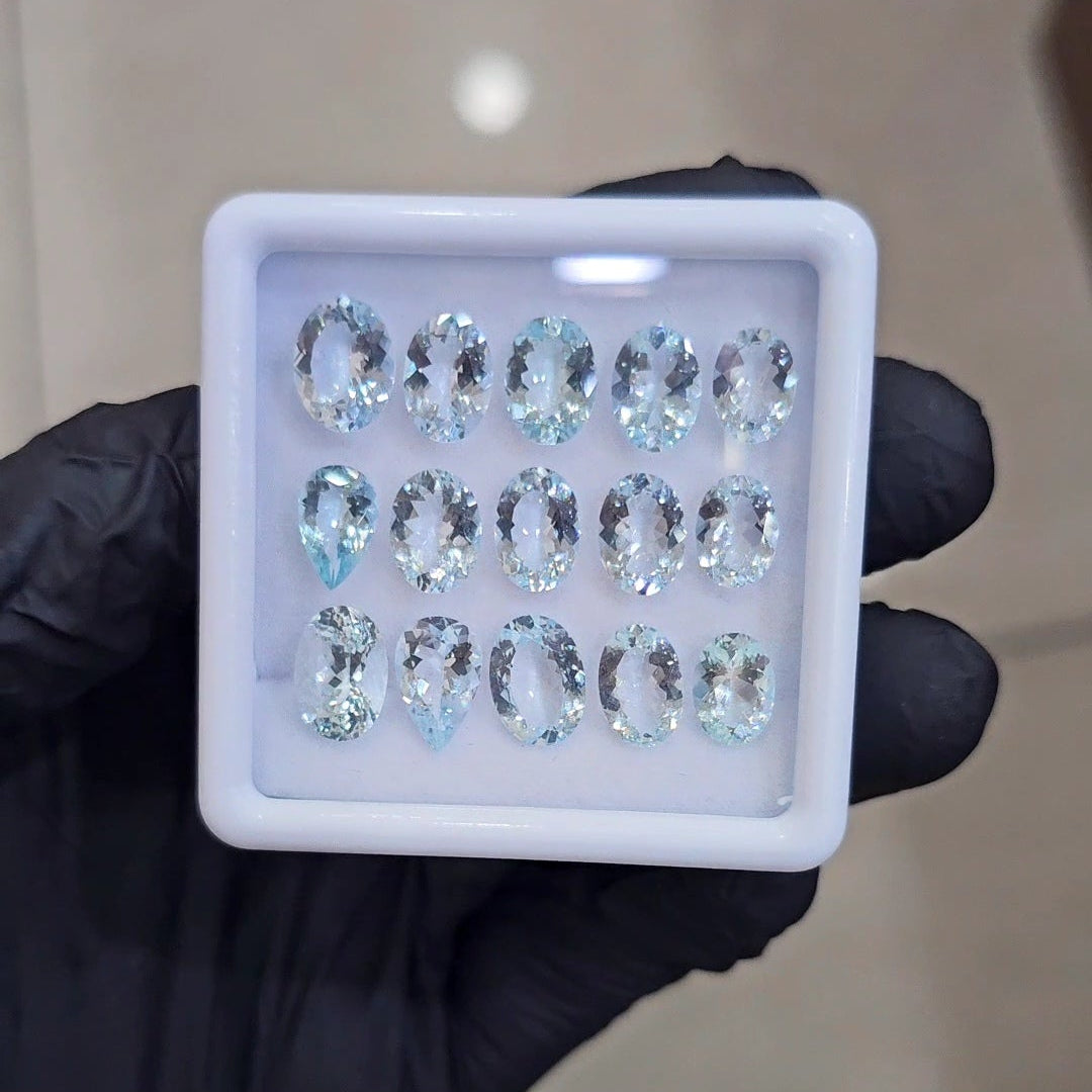 15Pcs of Natural Aquamarine Faceted  | Eye/loupe clean | Mix | Size: 9x11mm - The LabradoriteKing