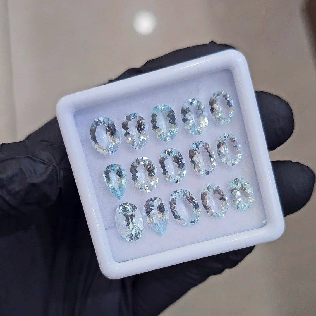 15Pcs of Natural Aquamarine Faceted  | Eye/loupe clean | Mix | Size: 9x11mm - The LabradoriteKing